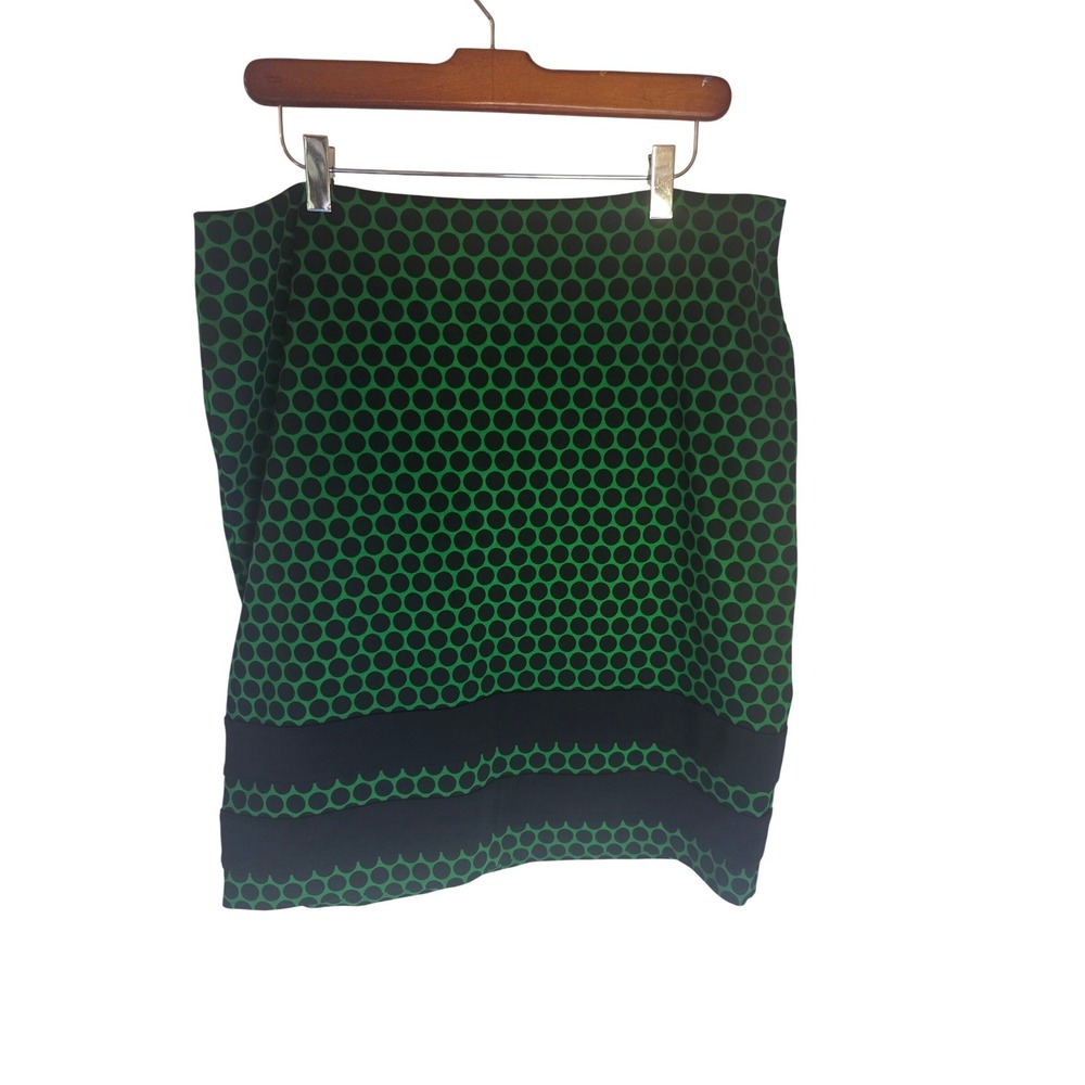 Michael‎ Kors Green Black Polka Dot Pencil Skirt Gold Zipper Size 14 Womens